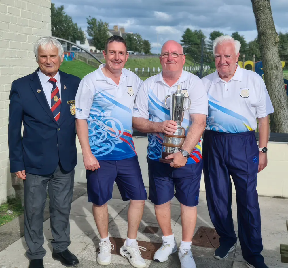 Harrogate players with the Northern Counties Men’s Triples trophy